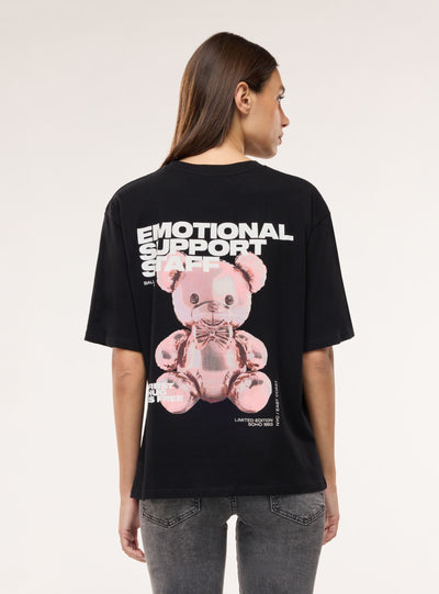 T-shirt ampia con stampa orsetto e scritta