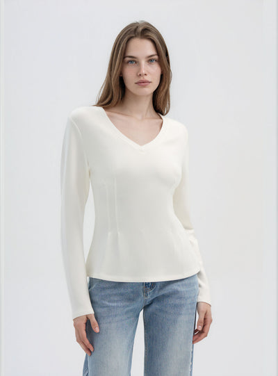 T-shirt a maniche lunghe con scollo a V