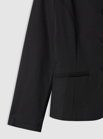 Collarless jacket with buttons