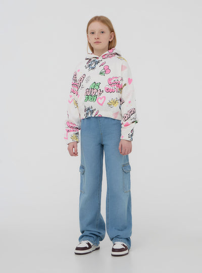 Jeans wide leg cargo in chambray