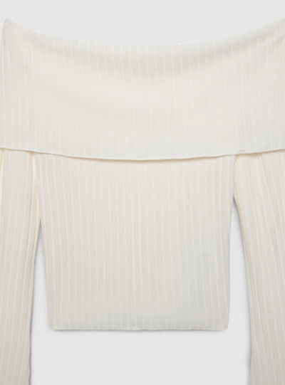 Ribbed T-shirt with exposed shoulders