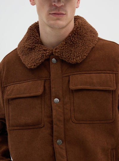 Corduroy jacket with shearling-effect collar