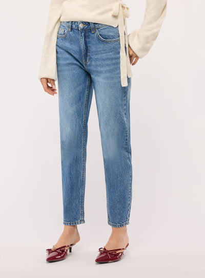 Jeans mom fit a tinta unita