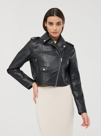 Leather-effect crop jacket