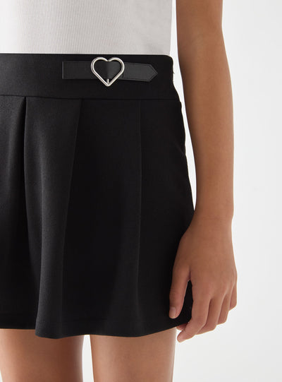 Skort with pleats and heart applique