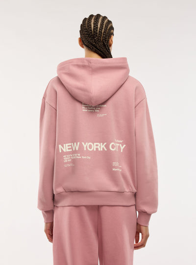Felpa con cappuccio e scritta New York