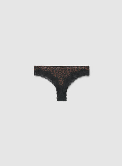 Slip brasiliana animalier con bordi in pizzo