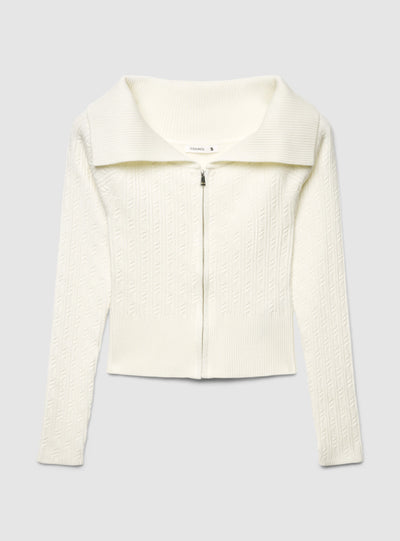 Maglia a trecce con zip e collo ampio