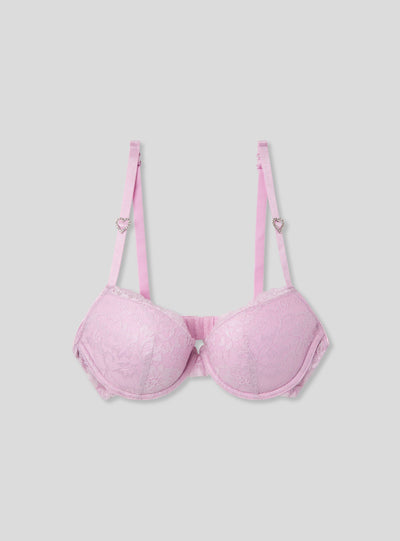 Reggiseno push-up in pizzo luccicante con cuori