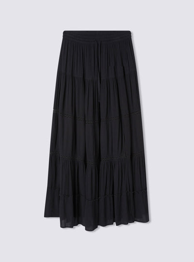 Gonna lunga con inserto in macramè