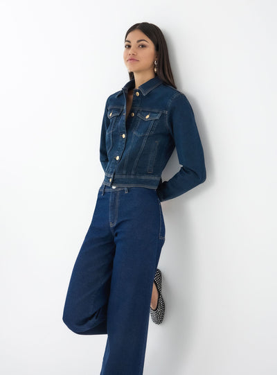 Giubbino di jeans scuro con tasche