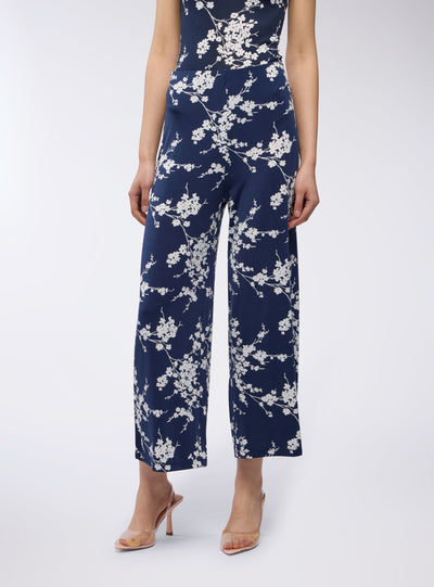 Pantaloni wide leg crop elasticizzati floreali
