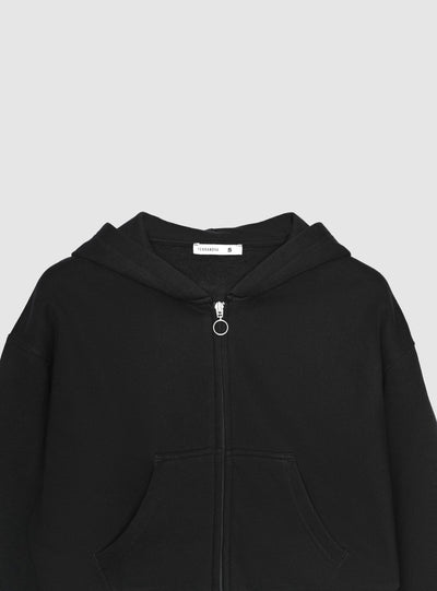 Felpa crop con zip e cappuccio