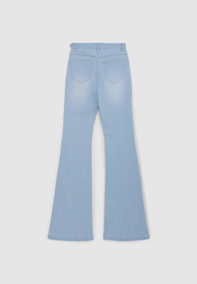 Jeans chiari a zampa a vita alta