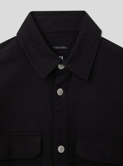 Camicia shacket in twill di cotone tinta unita