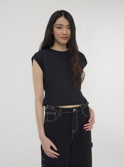 Crop T-shirt with cap sleeves