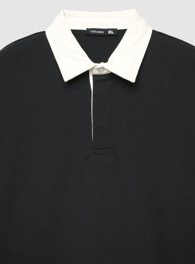 T-shirt a maniche lunghe stile polo con collo a contrasto