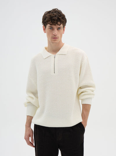 Maglia polo con zip e punto mosso