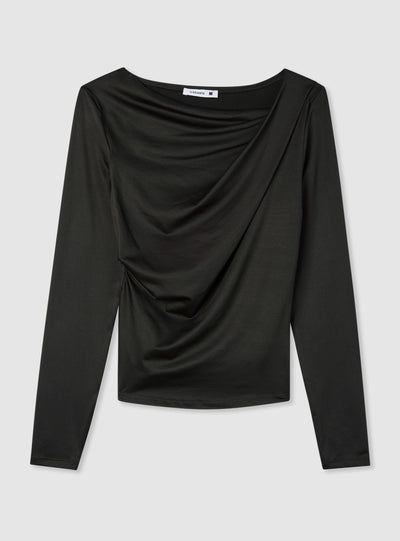 T-shirt manica lunga drappeggiata a tinta unita
