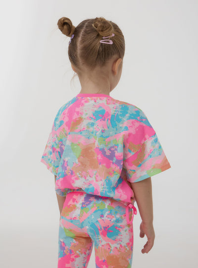 T-shirt crop tie-dye con cordini