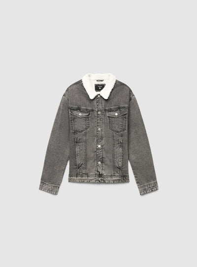 Giacca in denim imbottita con colletto effetto shearling