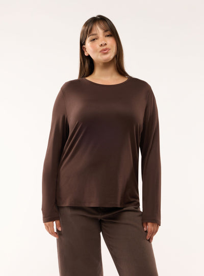 T-shirt manica lunga girocollo a tinta unita