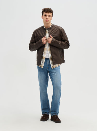 Giacca biker effetto pelle con collo coreano