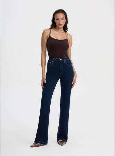 Jeans a zampa a vita alta tinta unita