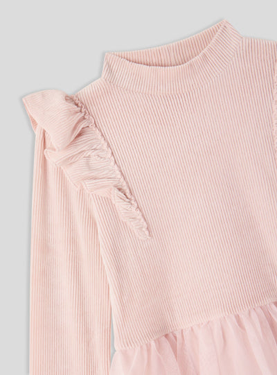 Vestito maniche lunghe con gonna a balze