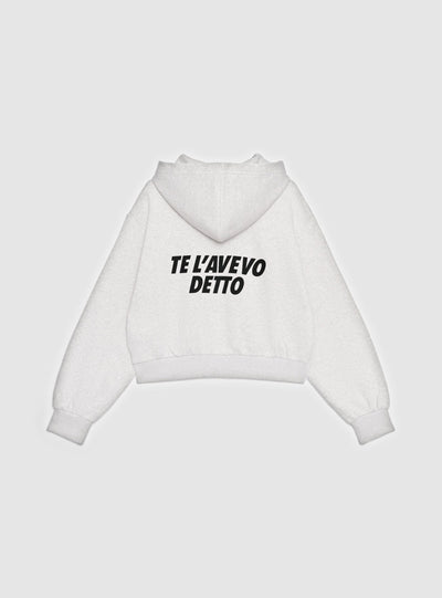 Felpa crop con cappuccio e zip con scritte