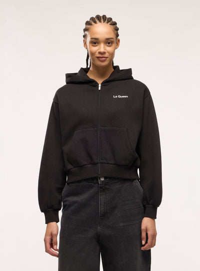 Felpa crop con cappuccio e zip con scritte