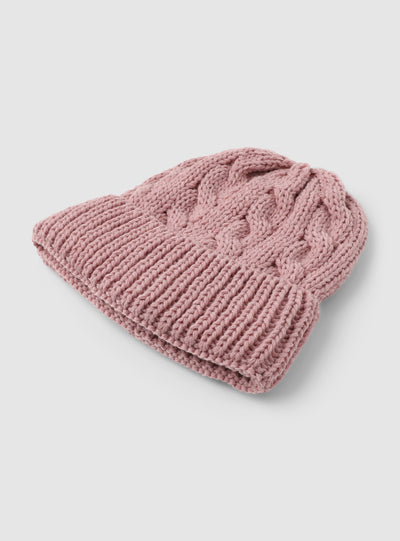 Cappellino in maglia a trecce con risvolto