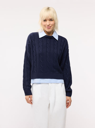Maglia con trecce e collo camicia