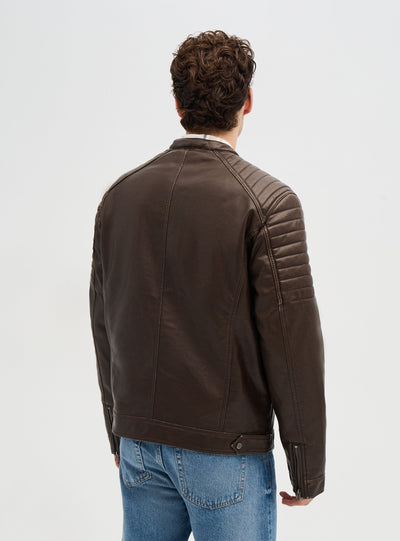 Giacca biker effetto pelle con collo coreano