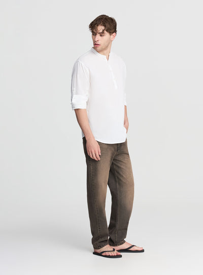 Camicia coreana in misto lino con maniche roll-up