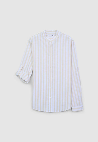 Camicia coreana a righe in misto lino