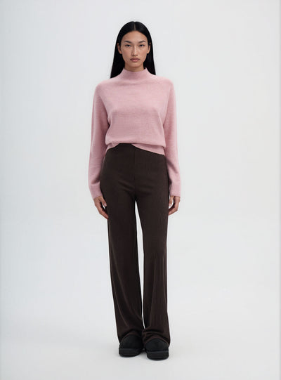 Pantaloni maxi cu croială largă, din material reiat uni
