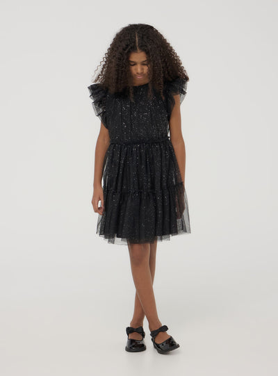 Vestito a balze in tulle glitterato