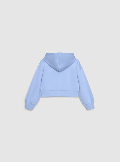 Felpa crop con cappuccio e zip con stampa college