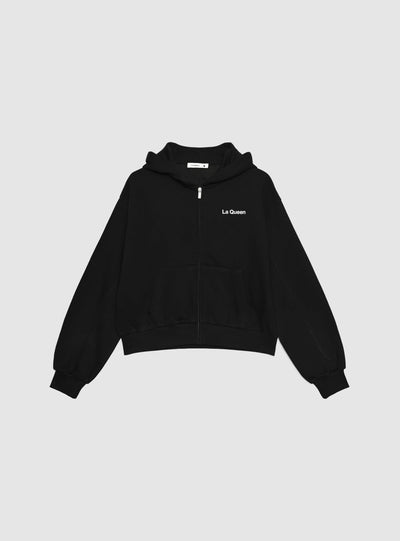 Felpa crop con cappuccio e zip con scritte