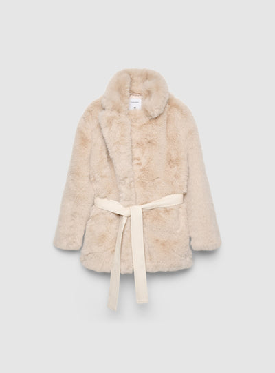Long faux fur coat with belt
