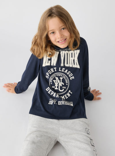 T-shirt manica lunga con stampa college
