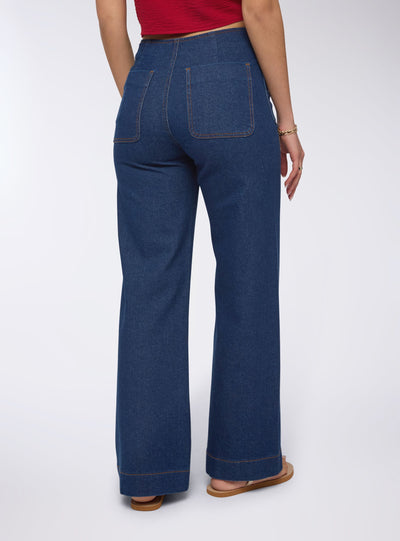 Jeans scuri wide leg con tasche applicate