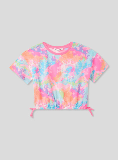 T-shirt crop tie-dye con cordini