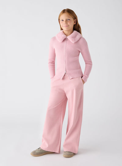 Cardigan con zip e collo effetto pelo