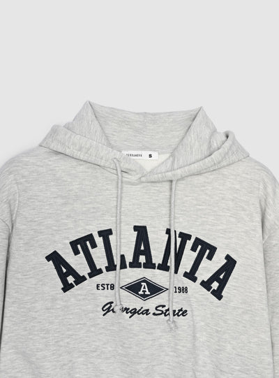 Felpa crop con cappuccio e stampa college