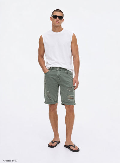 Bermuda in denim con strappi