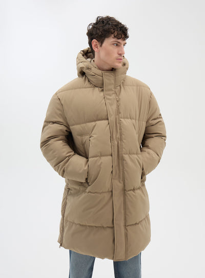Long padded jacket with hood