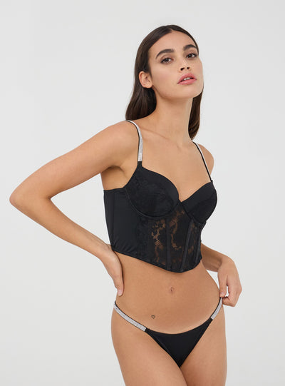 Bustier push-up in pizzo e spalline con strass