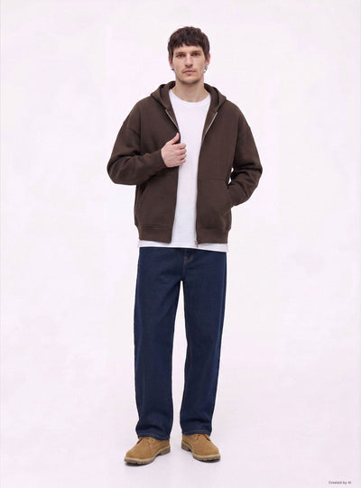 Felpa boxy con zip e cappuccio